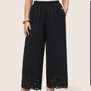 BloomChic Plus Size Laser Cut Elastic Waist Wide Leg Pants